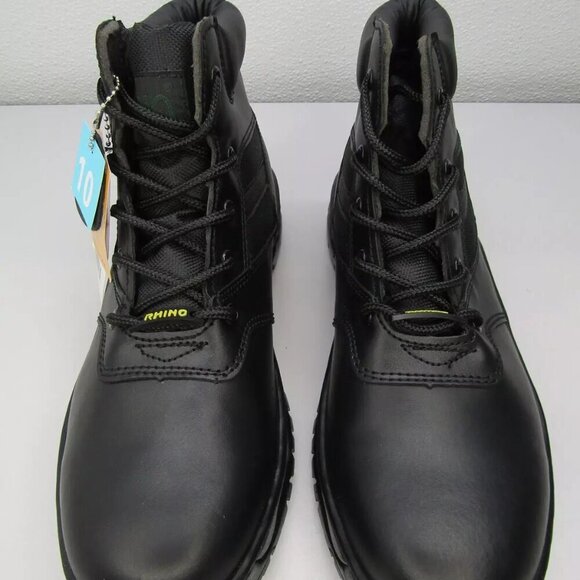 NEW RHINO 6" Tactical Safety Work Boots Black Leather Lace Slip Resist Size 10 - Picture 5 of 8